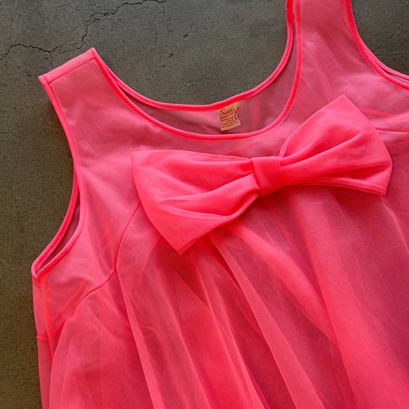 Vintage 60s Sears Sheer Babydoll Neon Hot Pink Nighty Lingerie Teddy Peignoir - Picture 3 of 11